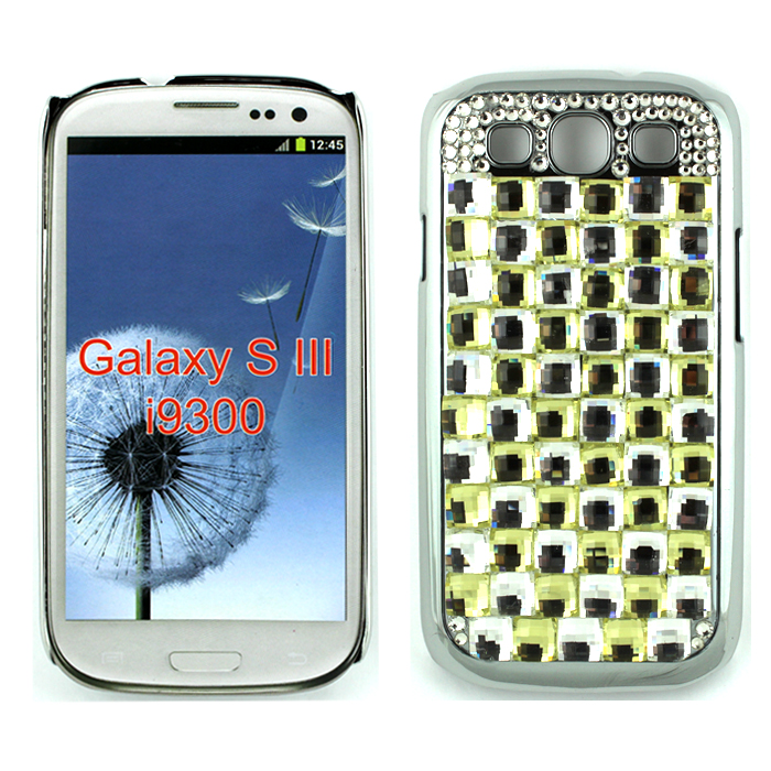 Samsung Galaxy S3 Glass Stud Cube Bling Crystal DIAMOND Case (Yellow-White)